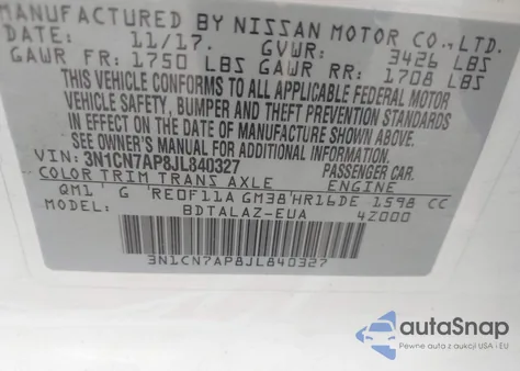 2018 Nissan Versa 1.6 S+ from USA, damaged, VIN 3N1CN7AP8JL840327
